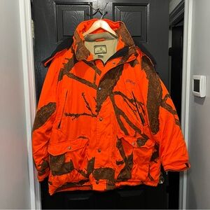 Field & Stream Mens XXL Blaze Orange Camo Hunting Jacket Insulated Parka Vtg
